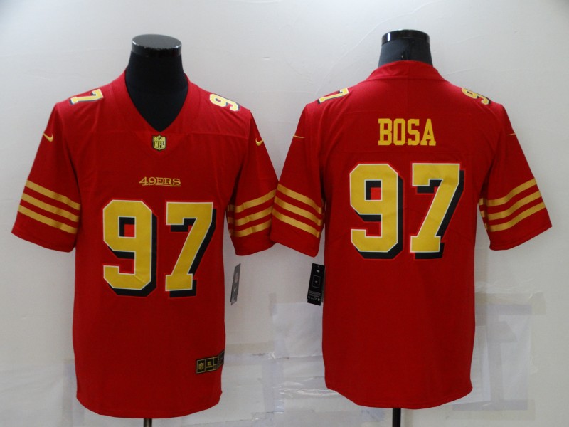 Men San Francisco 49ers 97 Bosa Red Gold Nike Vapor Untouchable Limited 2021 NFL Jersey